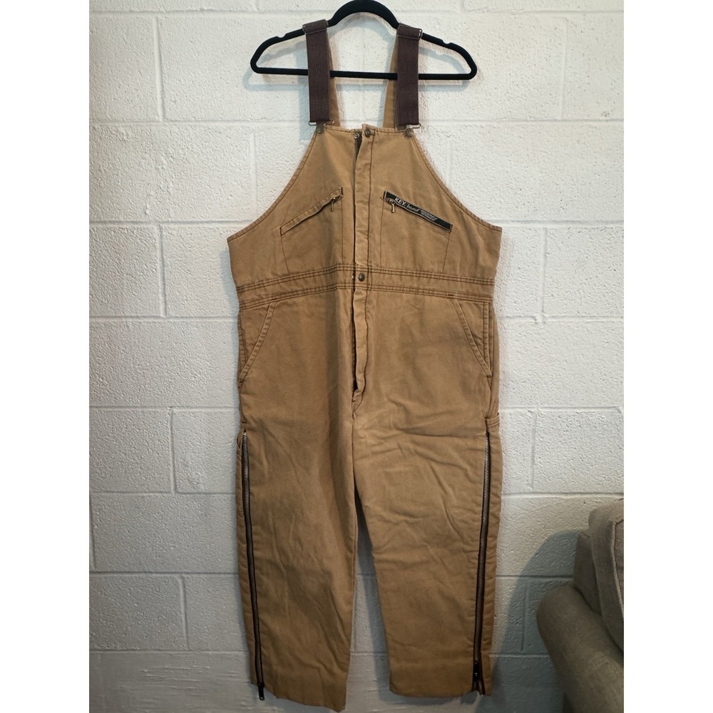 Key Imperial XL Short Insulated Duck Canvas Bib Overalls Brown Red Lined Chore